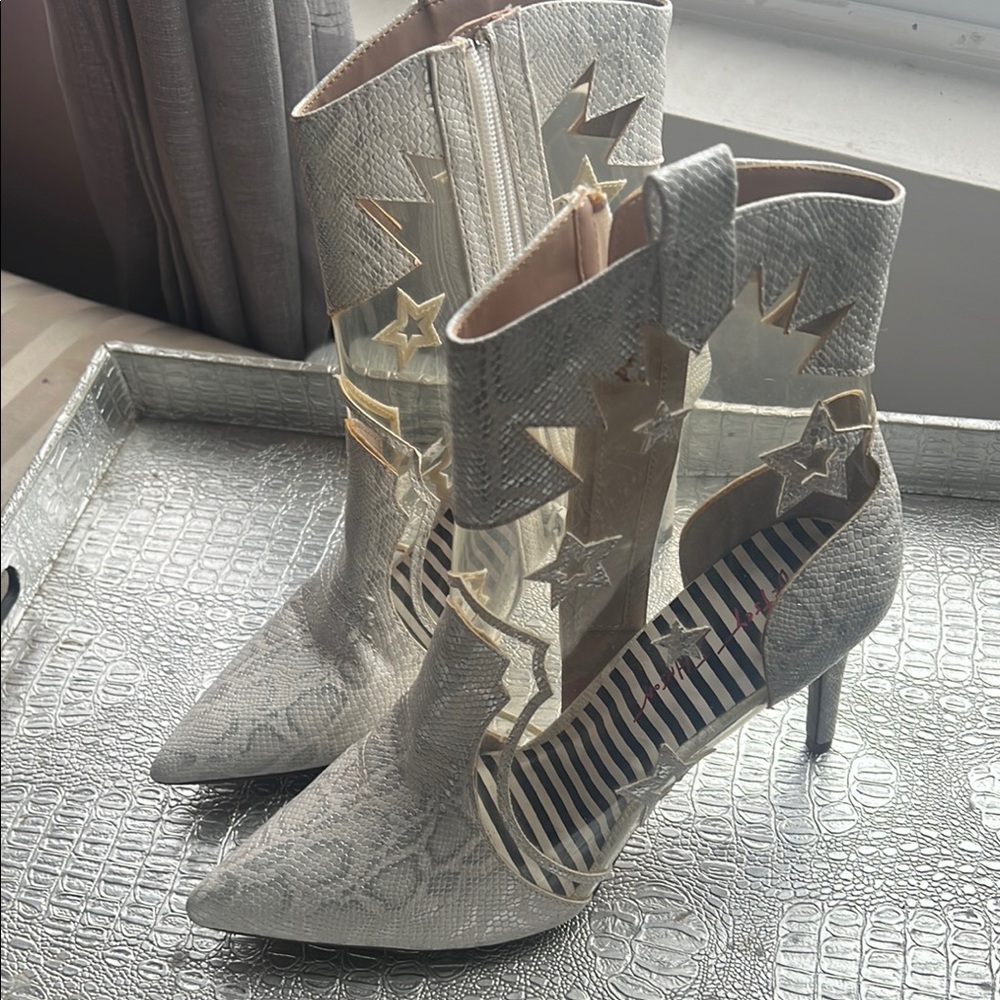 Star-Studded White Ankle Boots